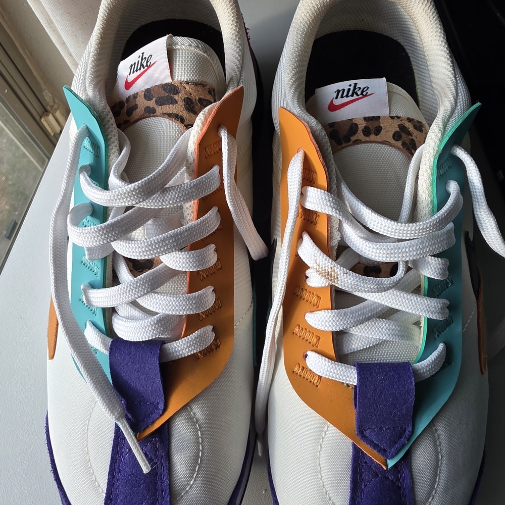 Nike Multicolor Leopard Accent Sneakers - White/Orange/Teal/Purple
